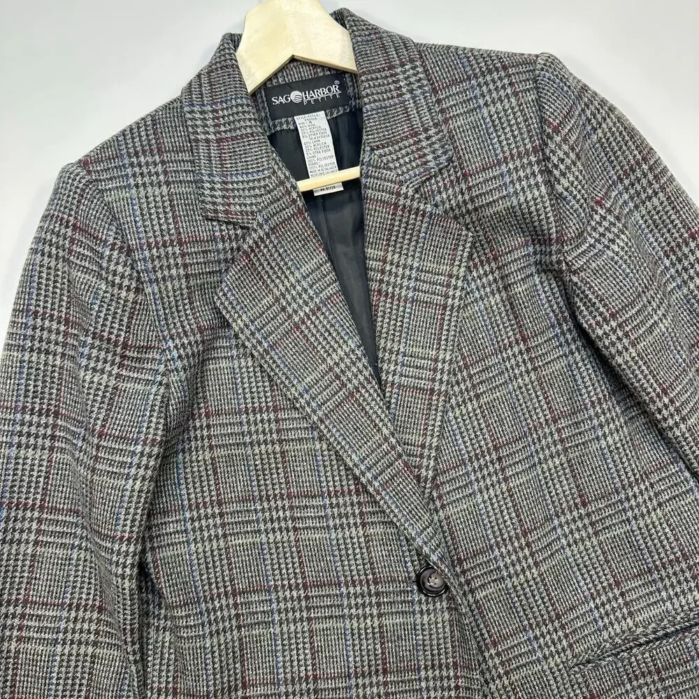 Sag Harbor Petite Houndstooth Tweed Wool Blend Blazer Jacket